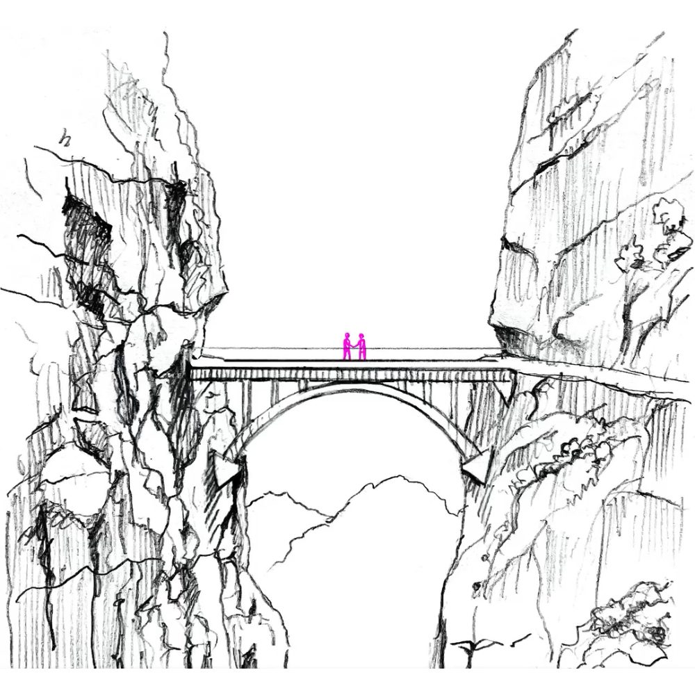 Ein Viadukt verbindet die beiden Felsw&auml;nde