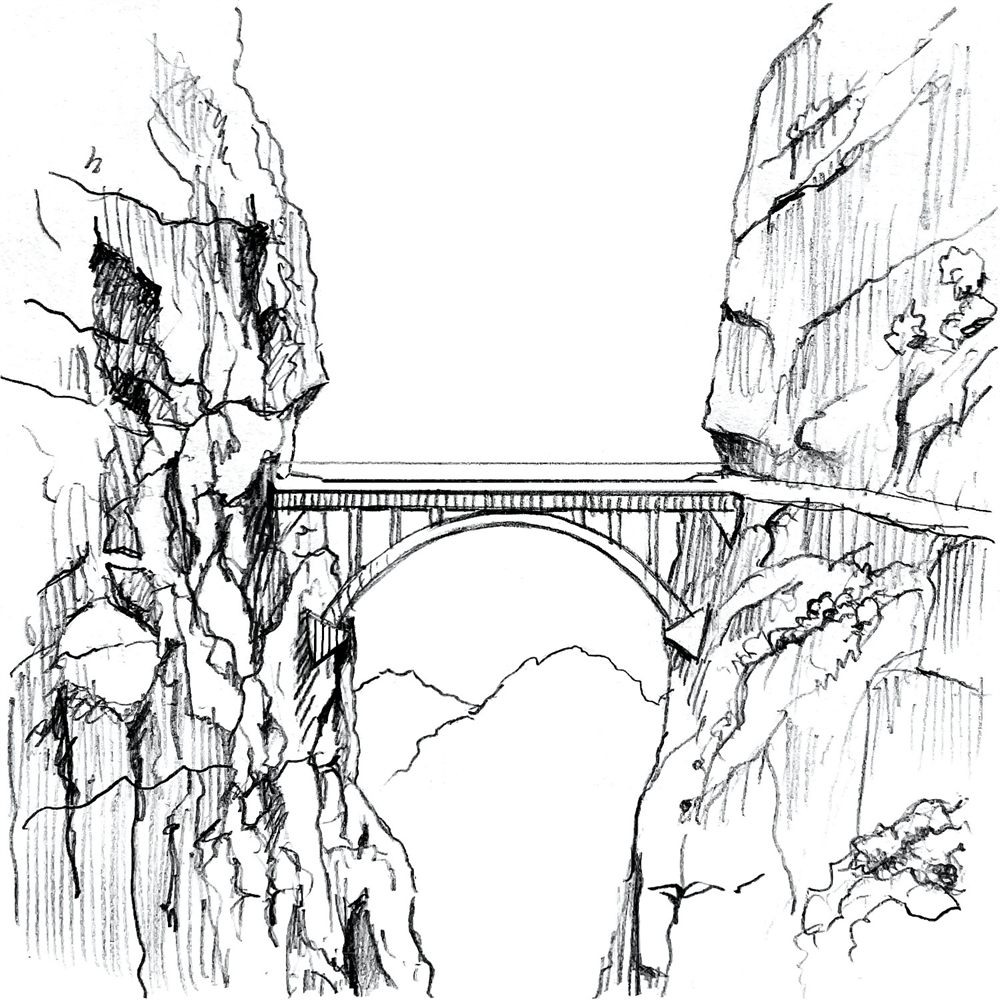 Ein Viadukt verbindet die beiden Felsw&auml;nde